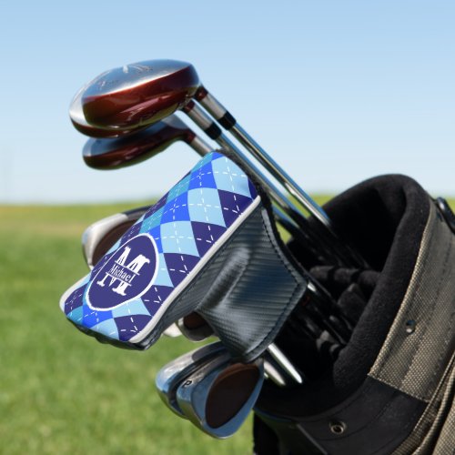 Shades of Blue Argyle Sporty Preppy Personalized Golf Head Cover