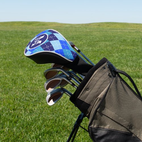 Shades of Blue Argyle Sporty Preppy Personalized Golf Head Cover