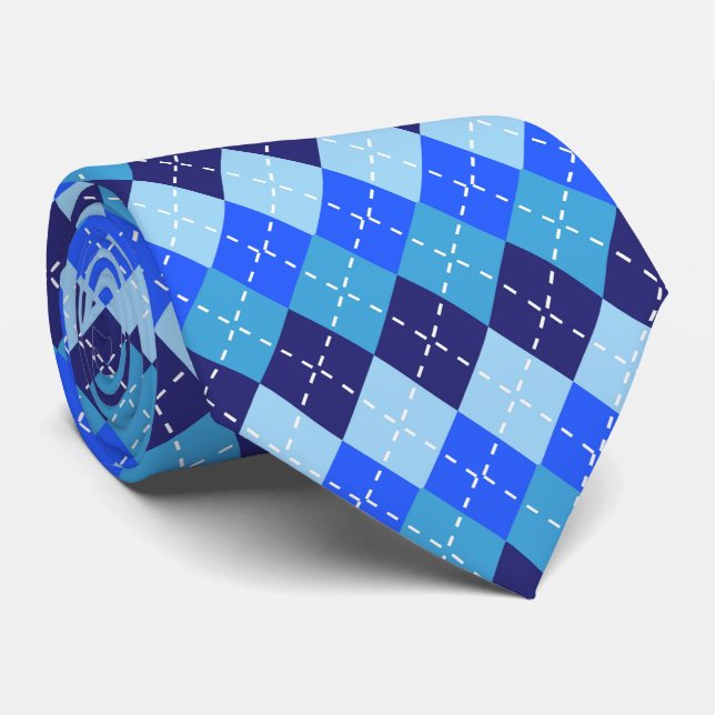 Shades of Blue Argyle Sporty Preppy Personalized Neck Tie (Rolled)