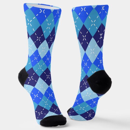 Shades of Blue Argyle Sporty Preppy Personalized Socks