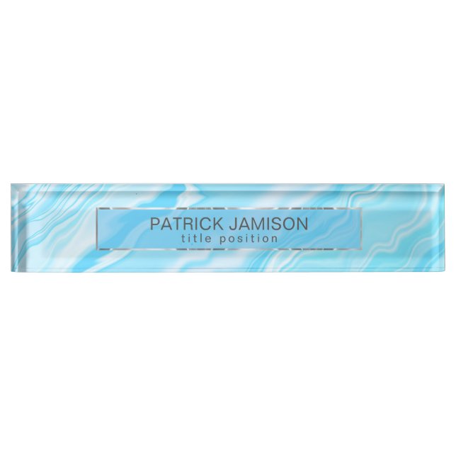Shades of Blue Background Desk Name Plate (Front)