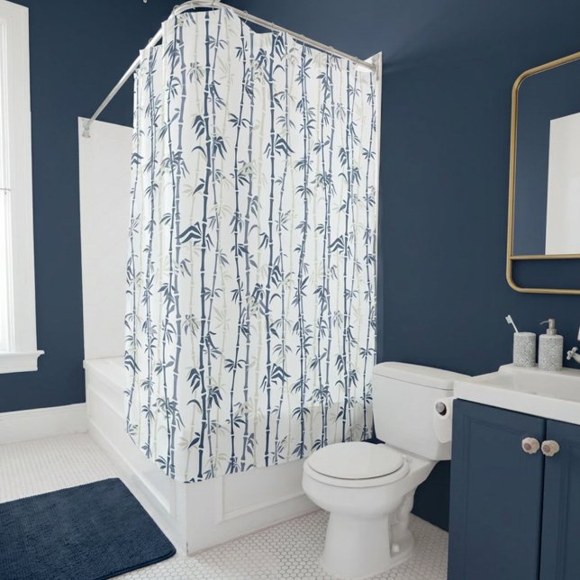 Shades of Blue Bamboo Pattern Shower Curtain (Classy Calm Blue Bath Shower Curtain)