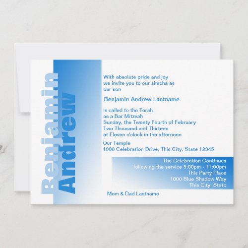 Shades of Blue Bar Mitzvah Personalized Invitations