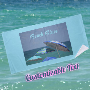 Shades of Blue Beach Umbrellas Customizable Beach Towel