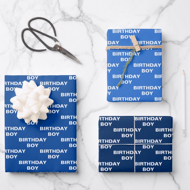 Shades of Blue Birthday Boy Wrapping Paper Sheets (Front)