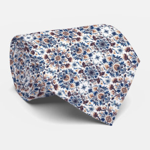 Shades of Blue, Brown, Golden Yellow... Floral Neck Tie