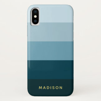 Shades of Blue Chic Wide Stripes iPhone X Case