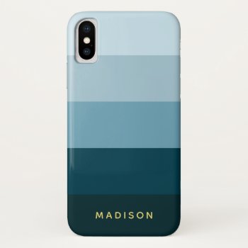 Shades Of Blue Chic Wide Stripes Iphone X Case by kersteegirl at Zazzle