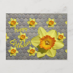Shades of Blue Daffodils Cust. Birthday Postcard