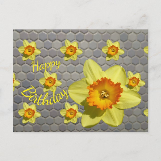 Shades of Blue Daffodils Cust. Birthday Postcard (Front)