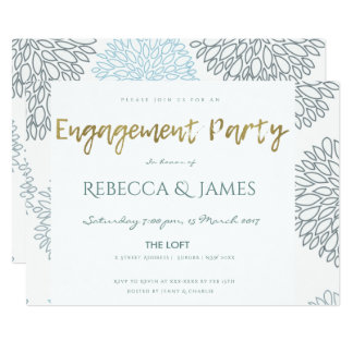 SHADES OF BLUE DAHLIA FLORAL PATTERN ENGAGEMENT CARD