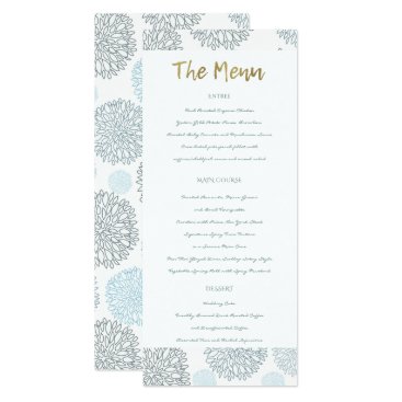 SHADES OF BLUE DAHLIA FLORAL PATTERN GOLD MENU CARD SHADES OF BLUE DAHLIA FLORAL PATTERN GOLD MENU CARD