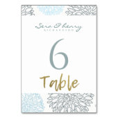 SHADES OF BLUE DAHLIA FLORAL PATTERN GOLD TABLE TABLE NUMBER (Back)