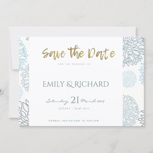 SHADES OF BLUE DAHLIA PATTERN SAVE THE DATE