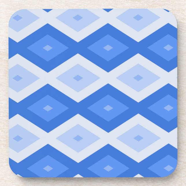 Shades of blue diamond pattern beverage coaster (Front)