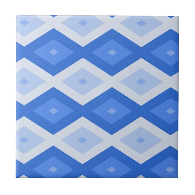 Shades of blue diamond pattern ceramic tile (Front)