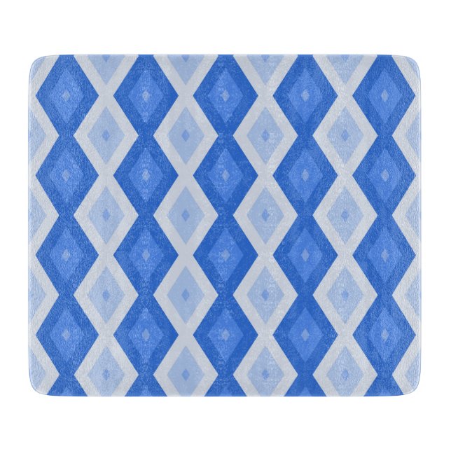 Shades of blue diamond pattern cutting board (Front)