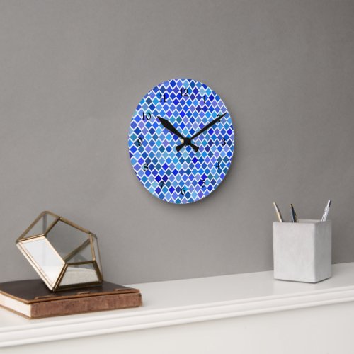 Shades of Blue Diamond Pattern Round Clock