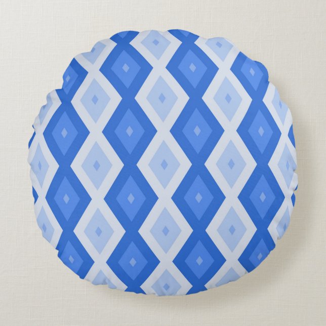 Shades of blue diamond pattern round pillow (Front)