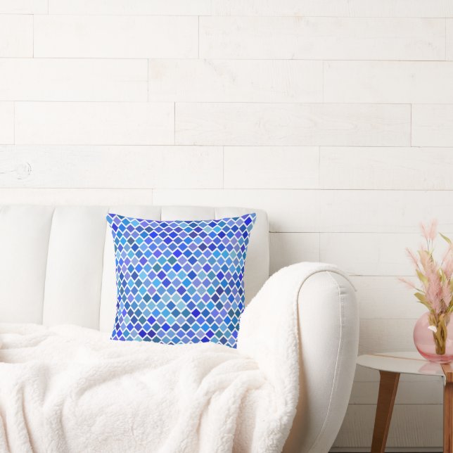 Shades of Blue Diamond Pattern Throw Pillow (Couch)