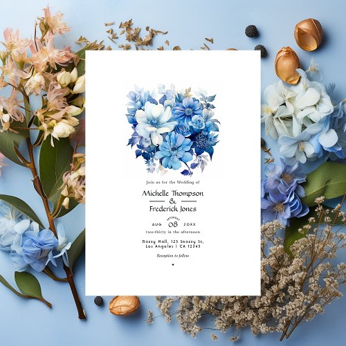 Shades of Blue Floral Wedding Invitation