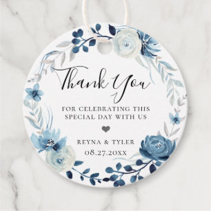 Shades of Blue Floral Wreath Favor Tags