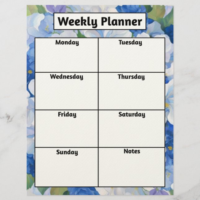 Shades of Blue Florals Weekly Planner Letterhead (Front)