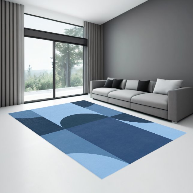 Shades of Blue Geometric Shapes Design Rug (Insitu (Indoor 3))