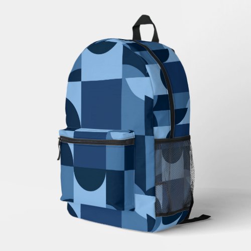 Shades of blue geometric shapes pattern printed backpack