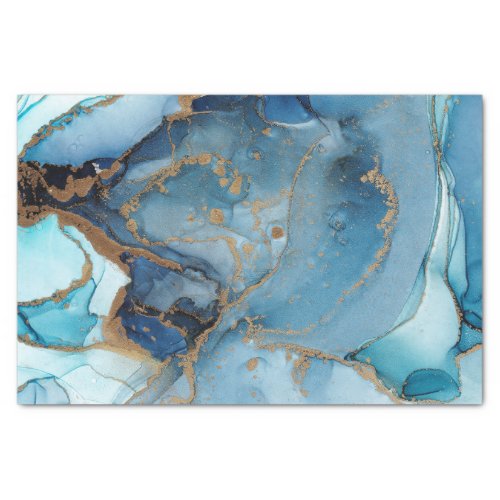  Shades of Blue Gold Abstract Watercolor Marble  Tissue Paper