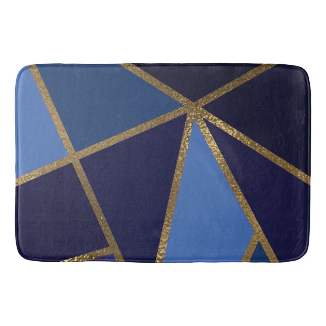Shades of Blue & Gold Bronze Geometric Chic Bath M Mat (Front)