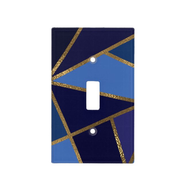 Shades of Blue & Gold Bronze Geometric Chic Light Switch Cover (Front)