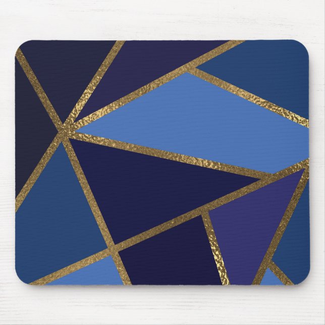 Shades of Blue & Gold Bronze Geometric Chic Office Mouse Pad (Front)