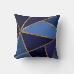 Shades of Blue & Gold Bronze Geometric Chic Throw Pillow