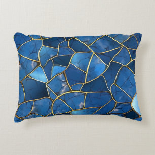 SHADES OF BLUE & GOLD MOSAIC CHIP PATTERNS ACCENT PILLOW