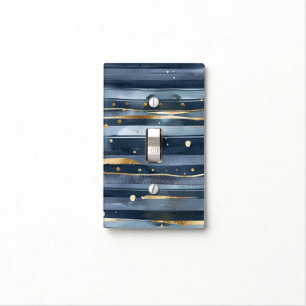 Shades of Blue Gold Stripes Dots Dreams Light Switch Cover