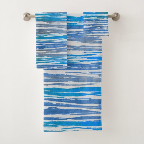 Shades of Blue Grey and White Ombre Striped Bath Towel Set