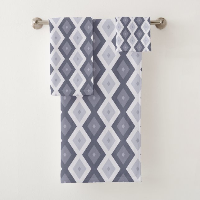Shades of blue grey diamond pattern bath towel set (Insitu)