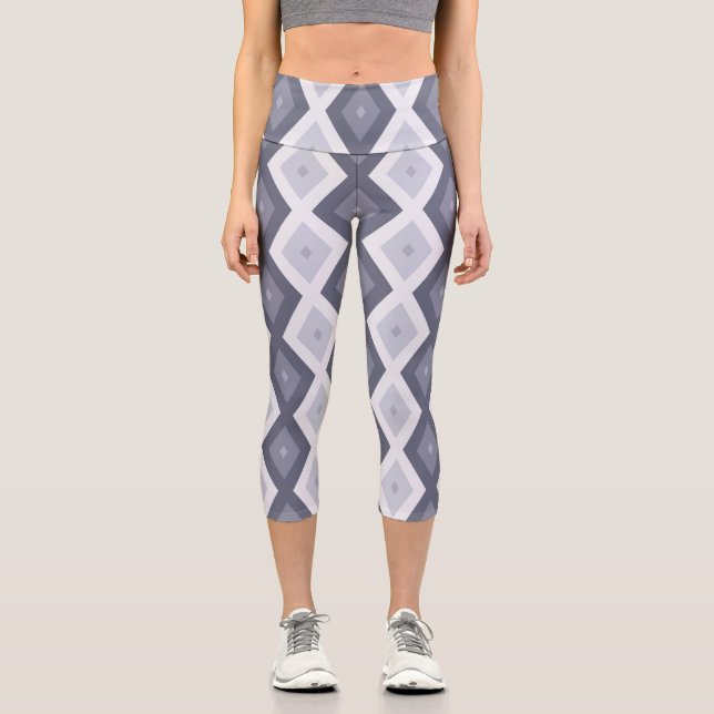 Shades of blue grey diamond pattern capri leggings (Front)