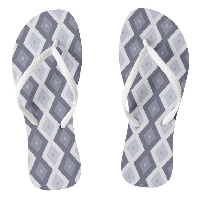 Shades of blue grey diamond pattern flip flops (Footbed)