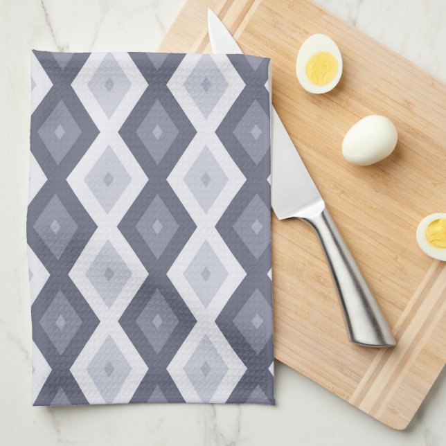 Shades of blue grey diamond pattern kitchen towel (Quarter Fold)