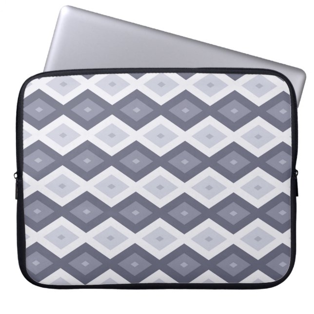 Shades of blue grey diamond pattern laptop sleeve (Front)