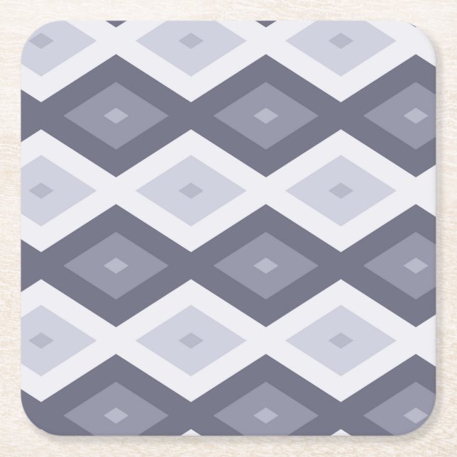Shades of blue grey diamond pattern square paper coaster (Front)
