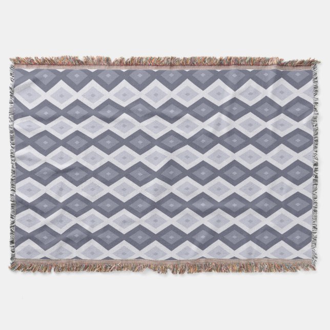 Shades of blue grey diamond pattern throw blanket (Front)