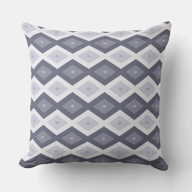 Shades of blue grey diamond pattern throw pillow (Front)