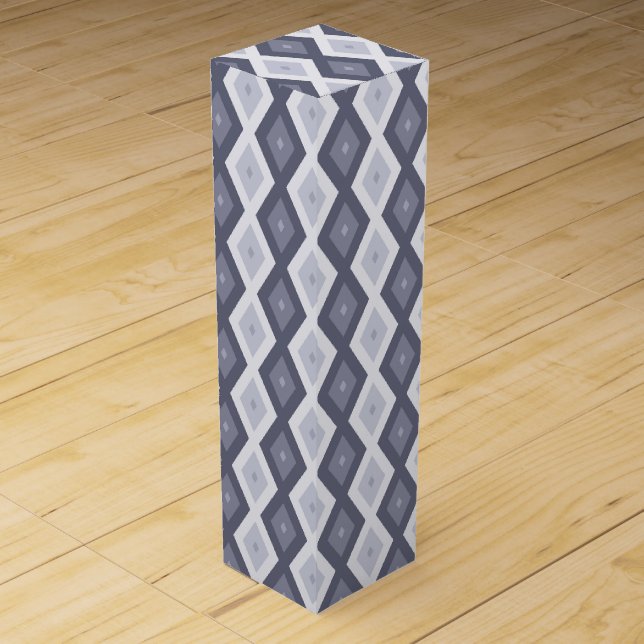 Shades of blue grey diamond pattern wine box (Front)