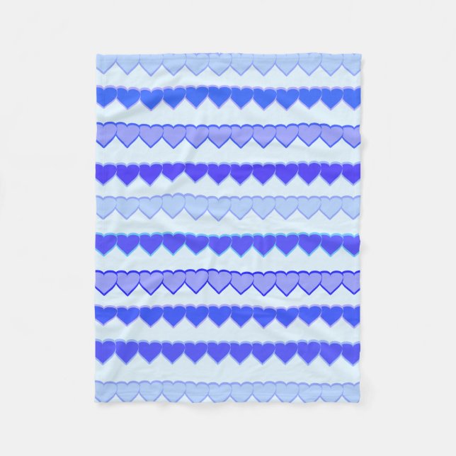 Shades of Blue Heart Rows Fleece Blanket (Front)