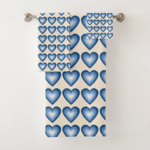 Shades of Blue Hearts Bath Towel Set