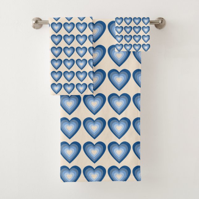 Shades of Blue Hearts Bath Towel Set (Insitu)