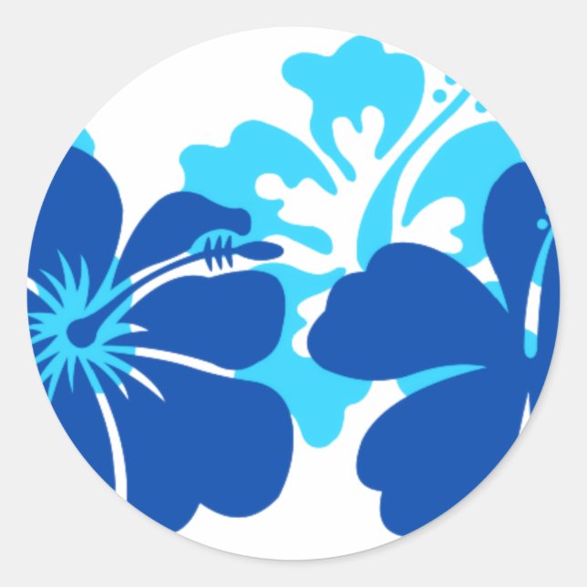 Shades of blue hibiscus classic round sticker (Front)